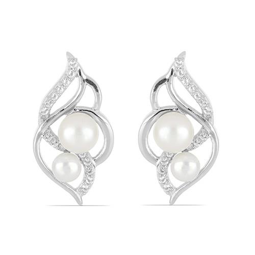 BUY STYLISH WHITE FRESHWATER PEARL GEMSTONE EARRINGS IN 925 SILVER